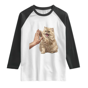 Cute Persian Cat High Five Raglan Shirt Cat Lover TS12 White Black Print Your Wear