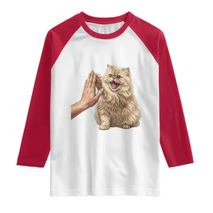 Cute Persian Cat High Five Raglan Shirt Cat Lover TS12 White Red Print Your Wear