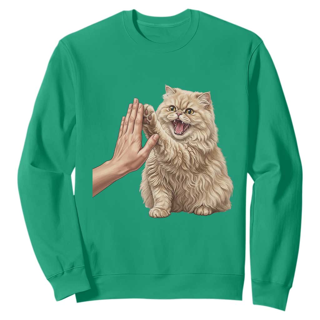 Cute Persian Cat High Five Sweatshirt Cat Lover TS12 Irish Green Print Your Wear