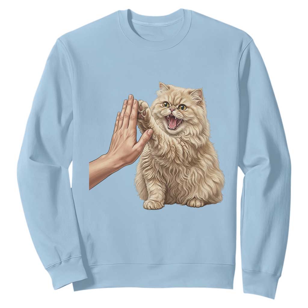 Cute Persian Cat High Five Sweatshirt Cat Lover TS12 Light Blue Print Your Wear