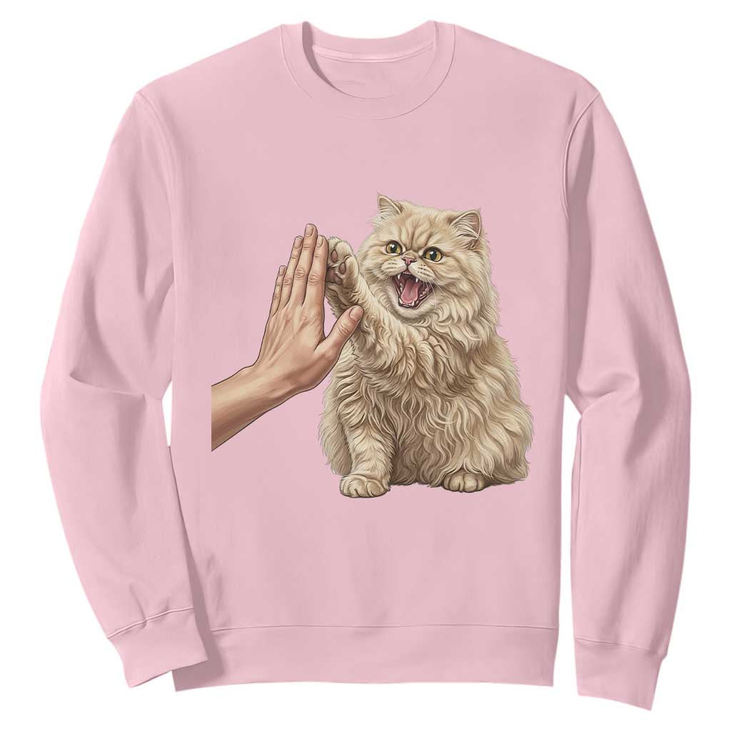 Cute Persian Cat High Five Sweatshirt Cat Lover TS12 Light Pink Print Your Wear