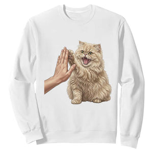 Cute Persian Cat High Five Sweatshirt Cat Lover TS12 White Print Your Wear