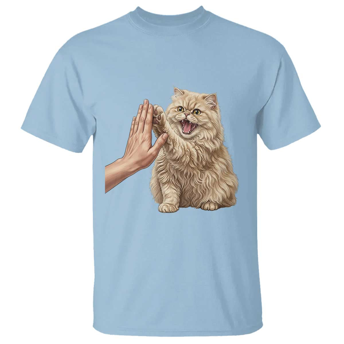 Cute Persian Cat High Five T Shirt Cat Lover TS12 Light Blue Print Your Wear