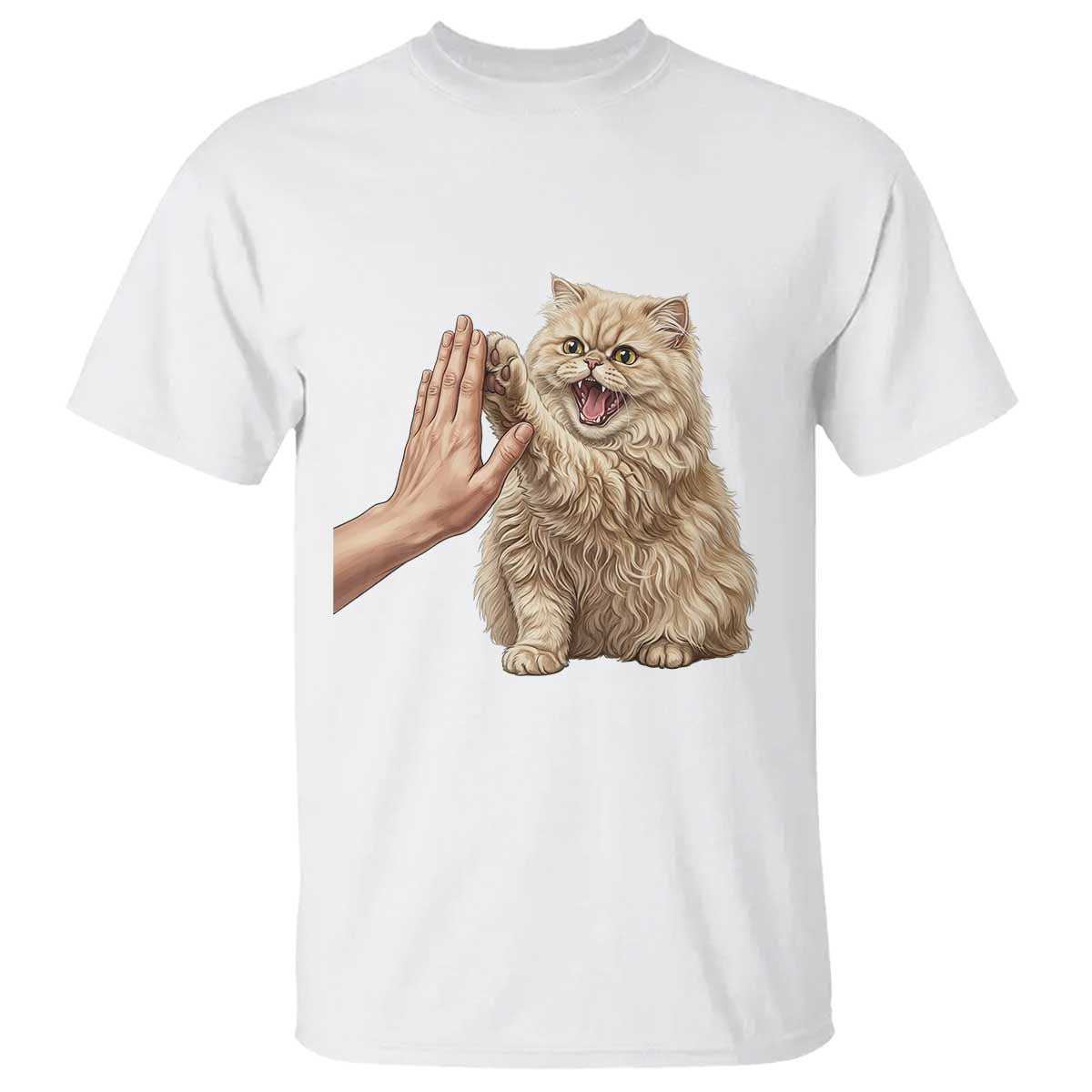 Cute Persian Cat High Five T Shirt Cat Lover TS12 White Print Your Wear
