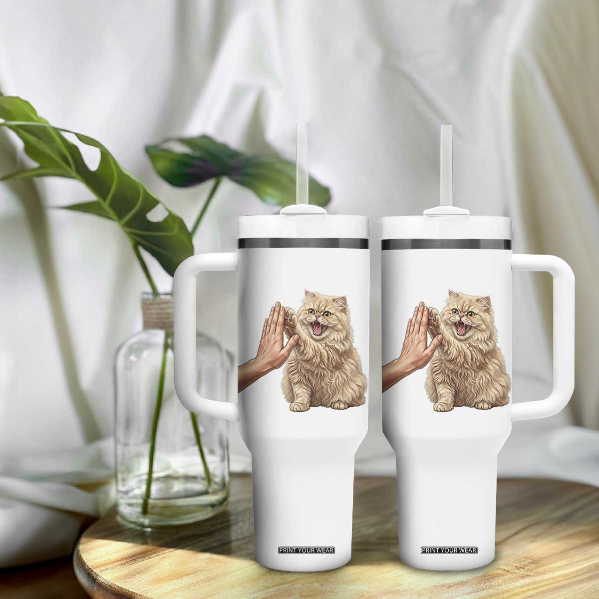 Cute Persian Cat High Five Tumbler With Handle Cat Lover TS12 Print Your Wear