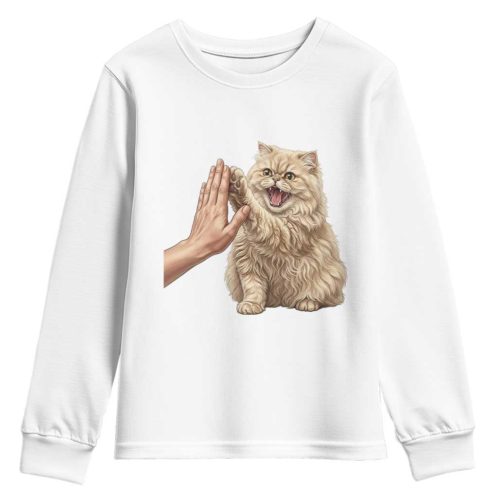 Cute Persian Cat High Five Youth Sweatshirt Cat Lover TS12 White Print Your Wear
