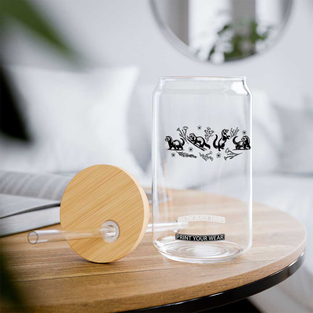 Minimalist Ferret Floral Graphic Glass Can Exotic Pet Owner Gift TS12 Print Your Wear