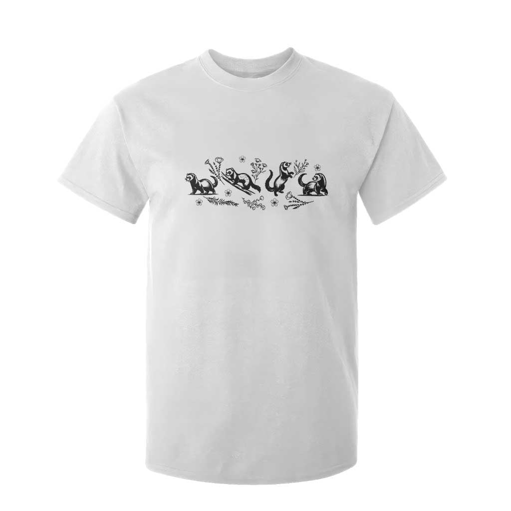 Minimalist Ferret Floral Graphic T Shirt For Kid Exotic Pet Owner Gift TS12 White Print Your Wear