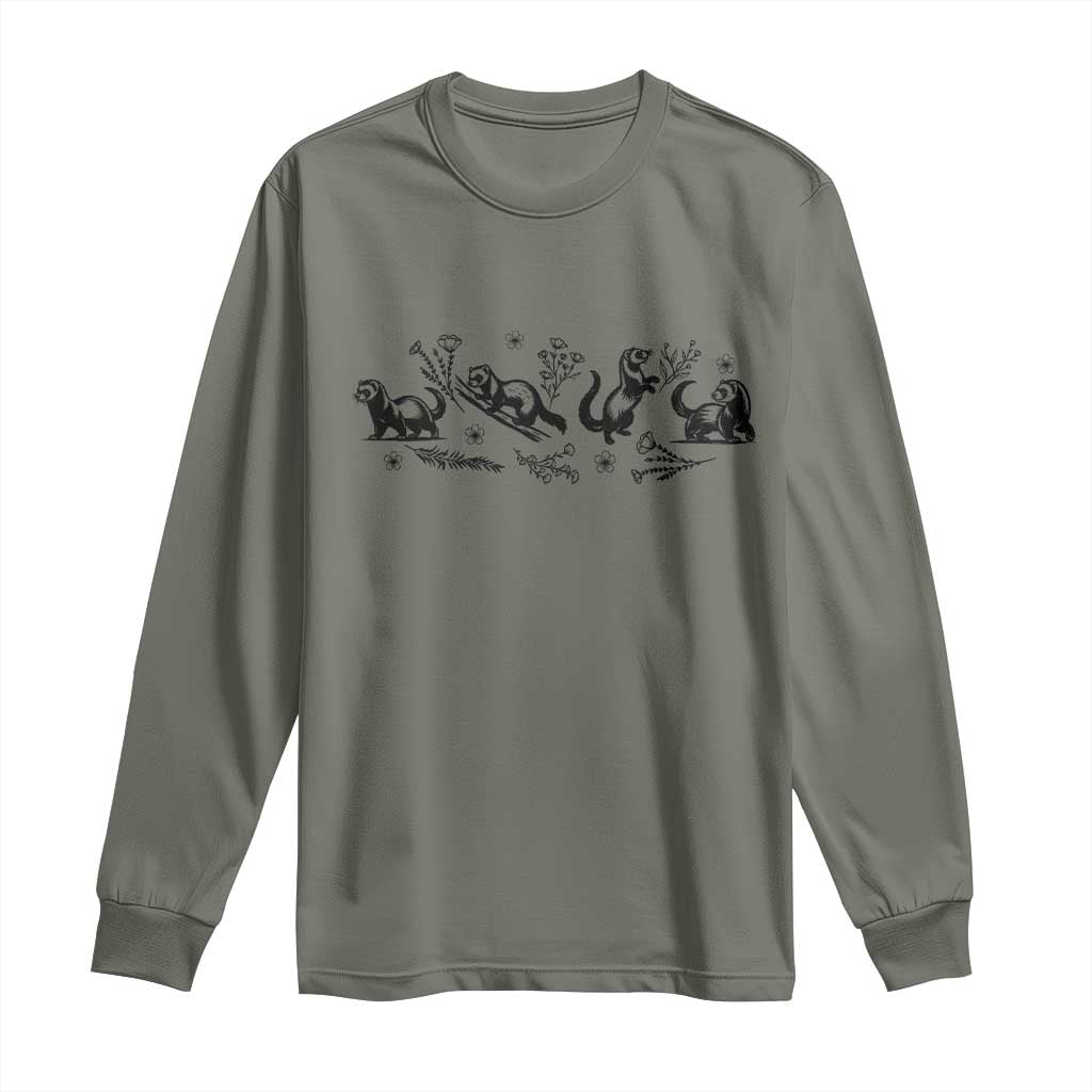 Minimalist Ferret Floral Graphic Long Sleeve Shirt Exotic Pet Owner Gift TS12 Military Green Print Your Wear