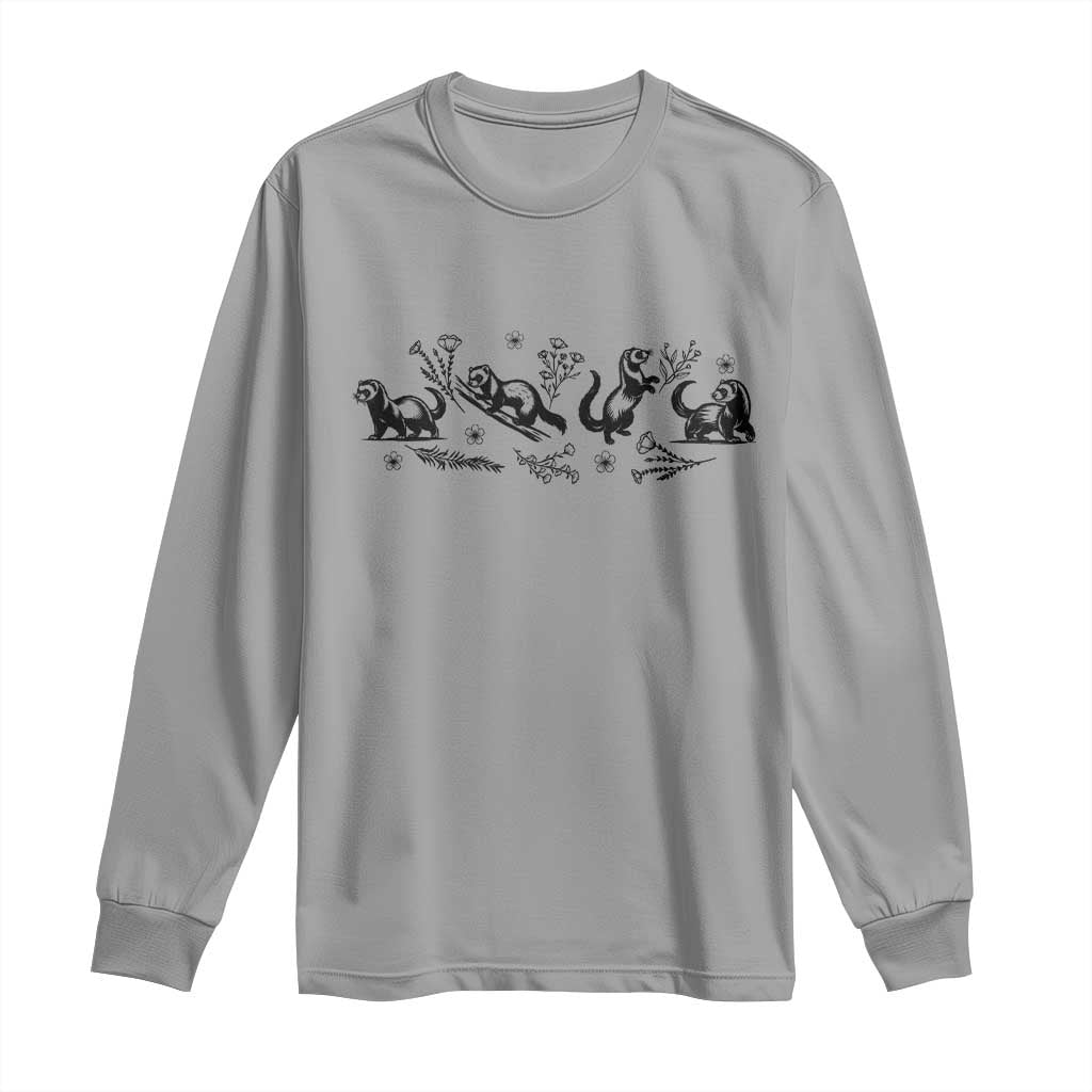 Minimalist Ferret Floral Graphic Long Sleeve Shirt Exotic Pet Owner Gift TS12 Sport Gray Print Your Wear