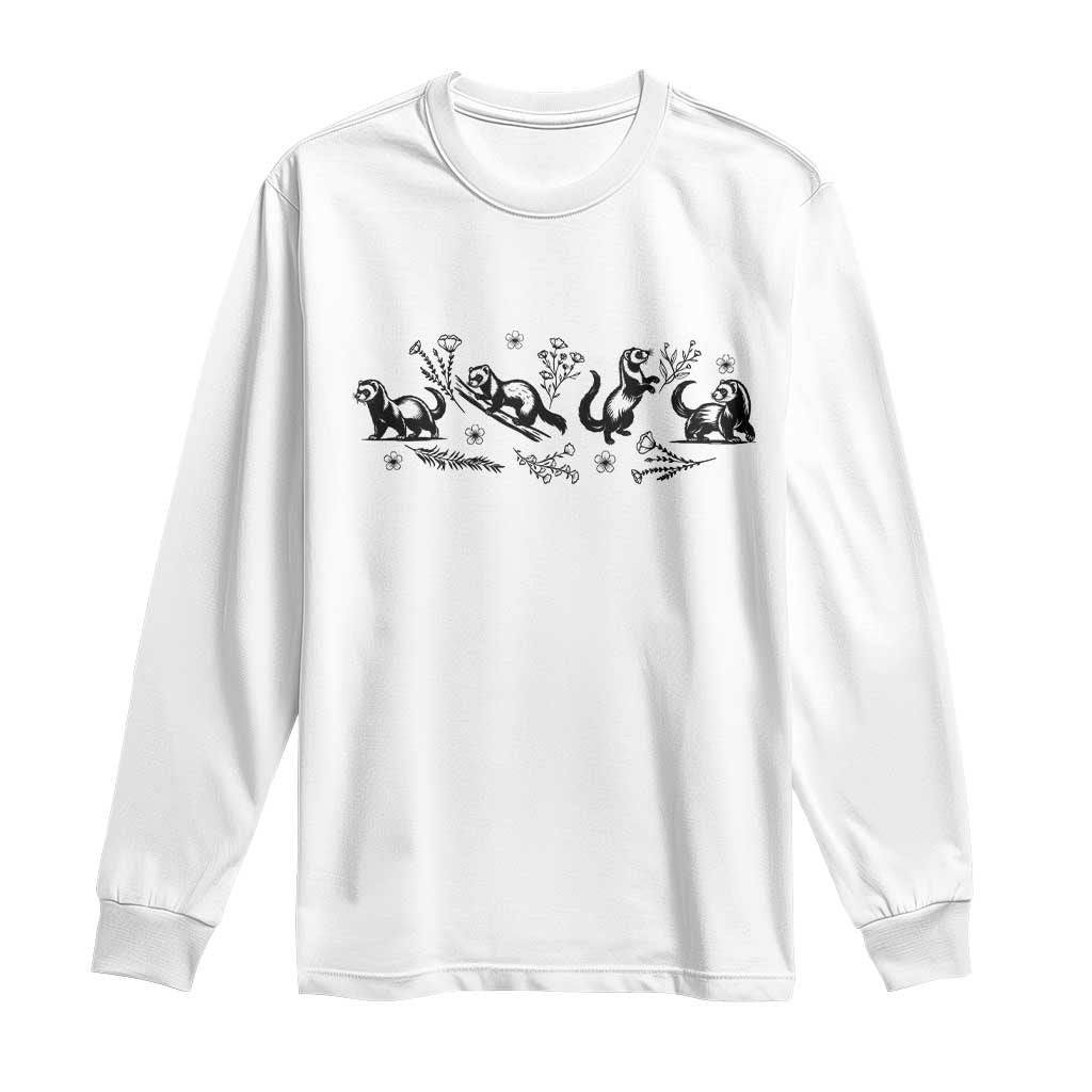 Minimalist Ferret Floral Graphic Long Sleeve Shirt Exotic Pet Owner Gift TS12 White Print Your Wear