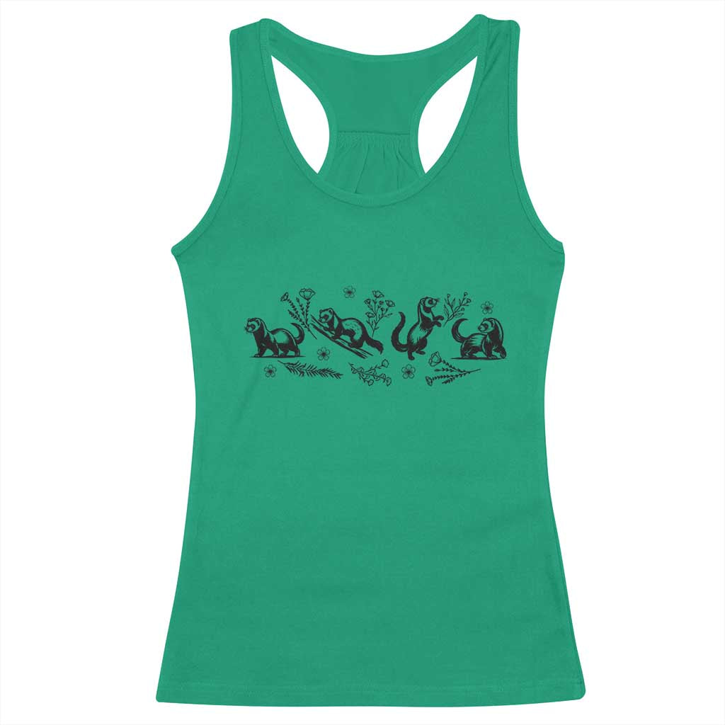 Minimalist Ferret Floral Graphic Racerback Tank Top Exotic Pet Owner Gift TS12 Irish Green Print Your Wear