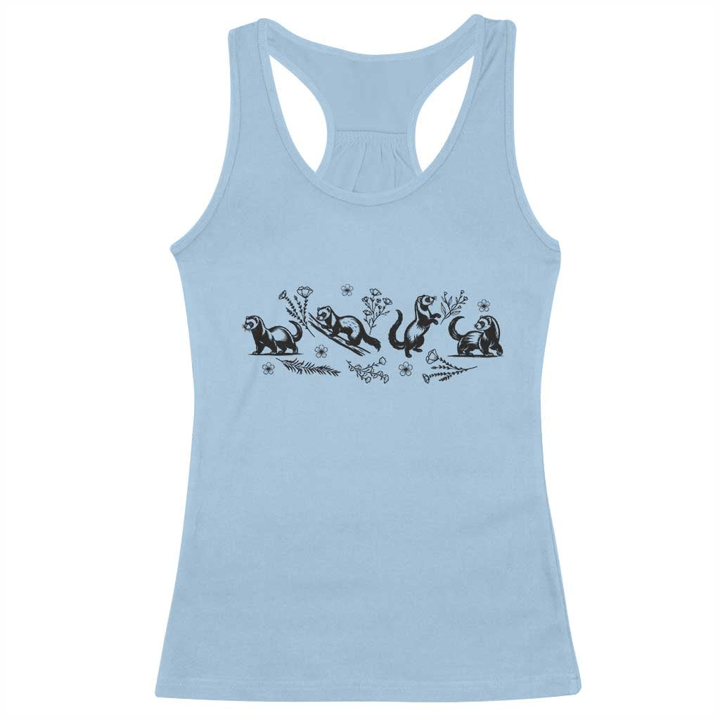 Minimalist Ferret Floral Graphic Racerback Tank Top Exotic Pet Owner Gift TS12 Light Blue Print Your Wear