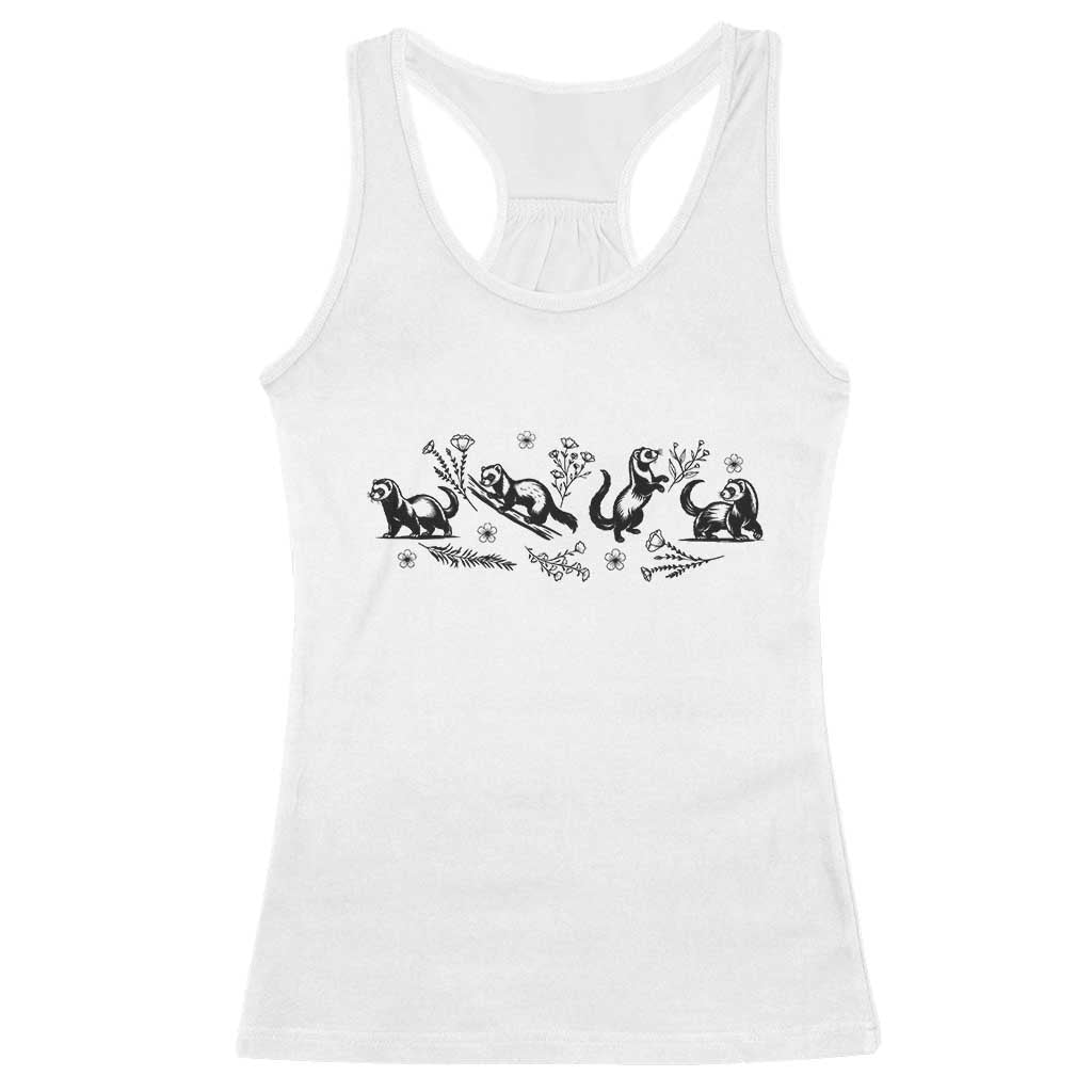 Minimalist Ferret Floral Graphic Racerback Tank Top Exotic Pet Owner Gift TS12 White Print Your Wear