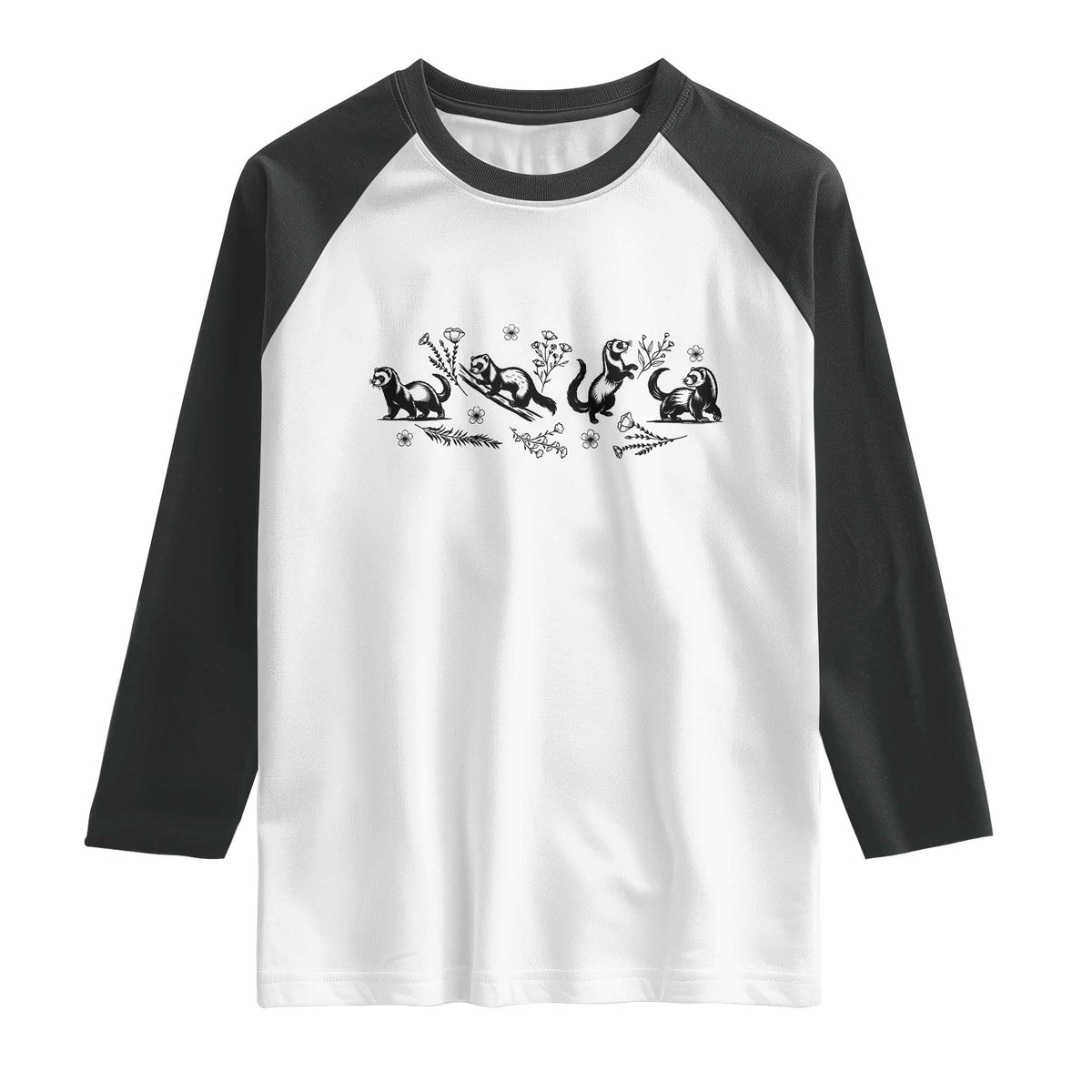 Minimalist Ferret Floral Graphic Raglan Shirt Exotic Pet Owner Gift TS12 White Black Print Your Wear