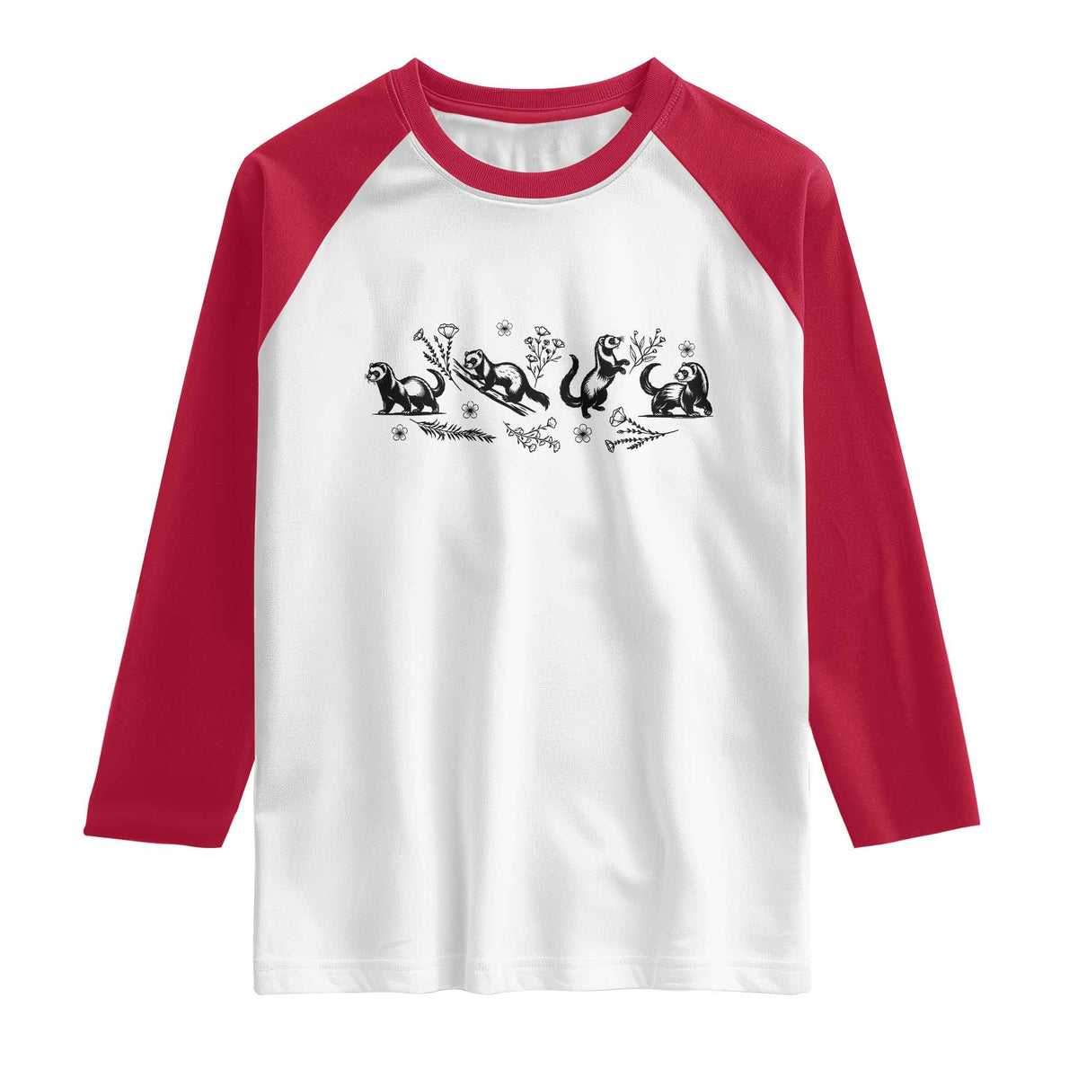 Minimalist Ferret Floral Graphic Raglan Shirt Exotic Pet Owner Gift TS12 White Red Print Your Wear