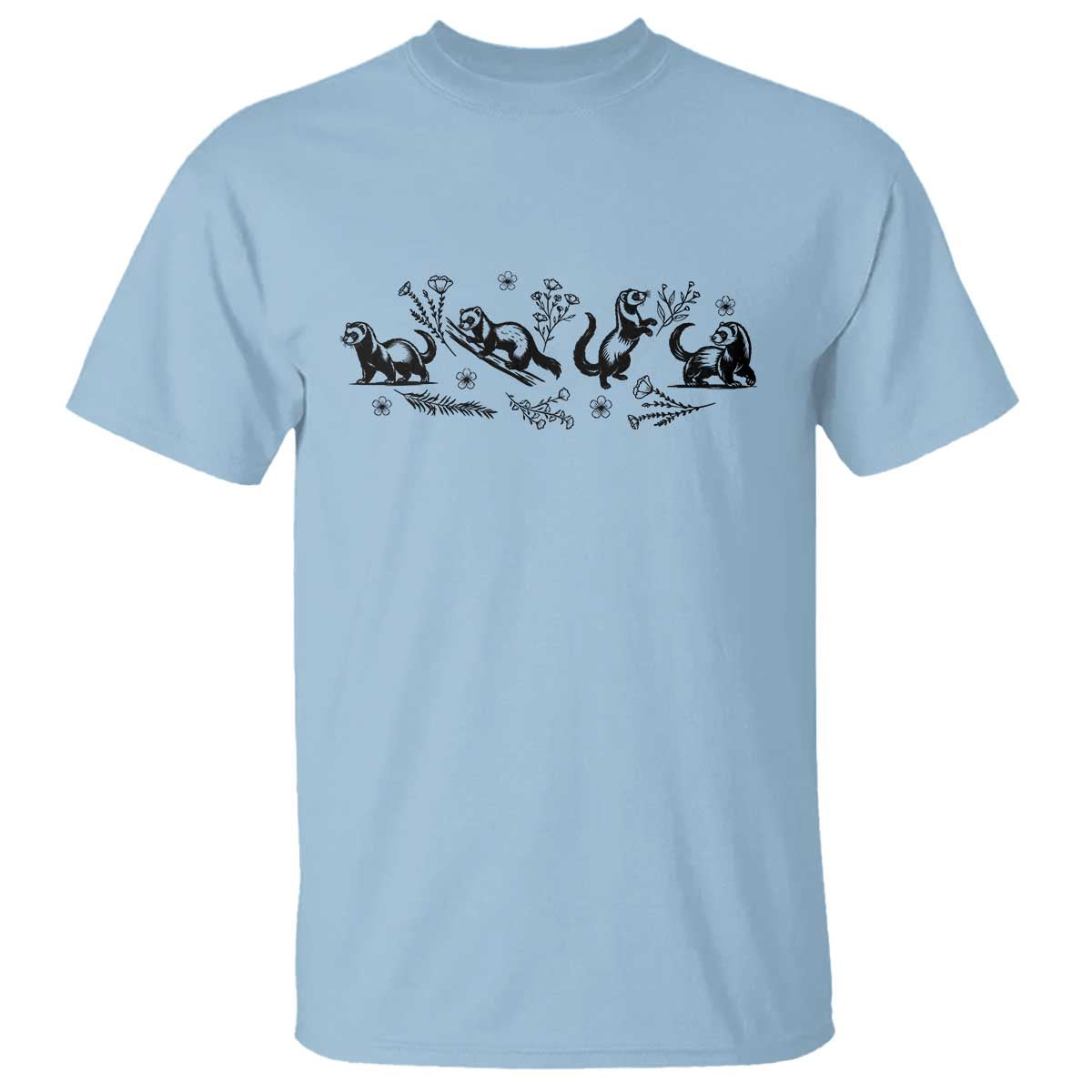 Minimalist Ferret Floral Graphic T Shirt Exotic Pet Owner Gift TS12 Light Blue Print Your Wear