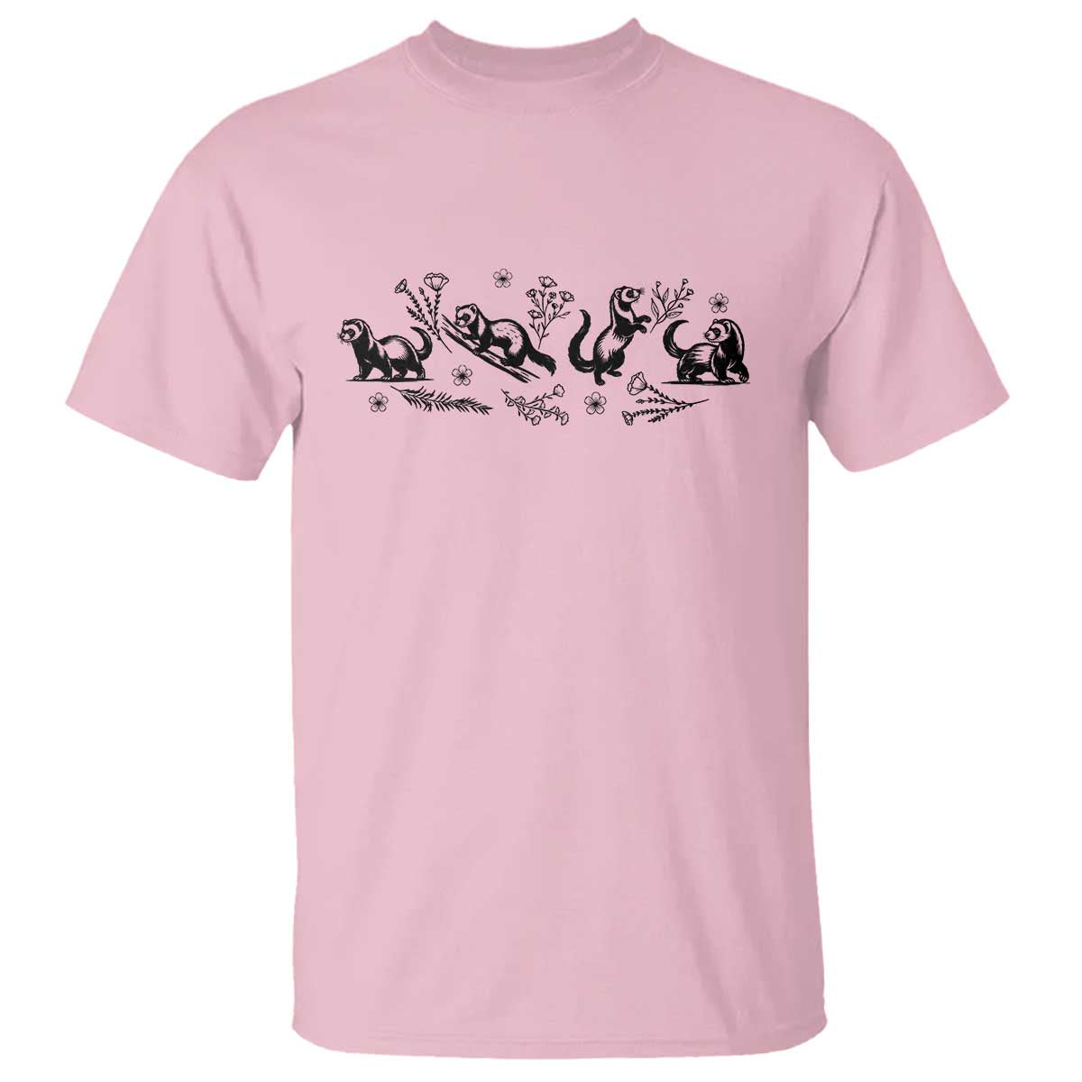 Minimalist Ferret Floral Graphic T Shirt Exotic Pet Owner Gift TS12 Light Pink Print Your Wear