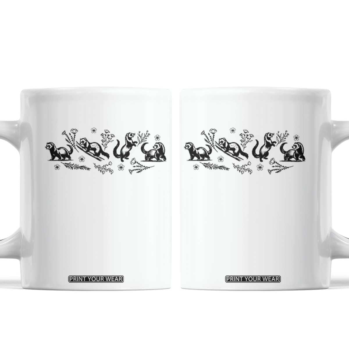 Minimalist Ferret Floral Graphic Coffee Mug Exotic Pet Owner Gift TS12 White Print Your Wear