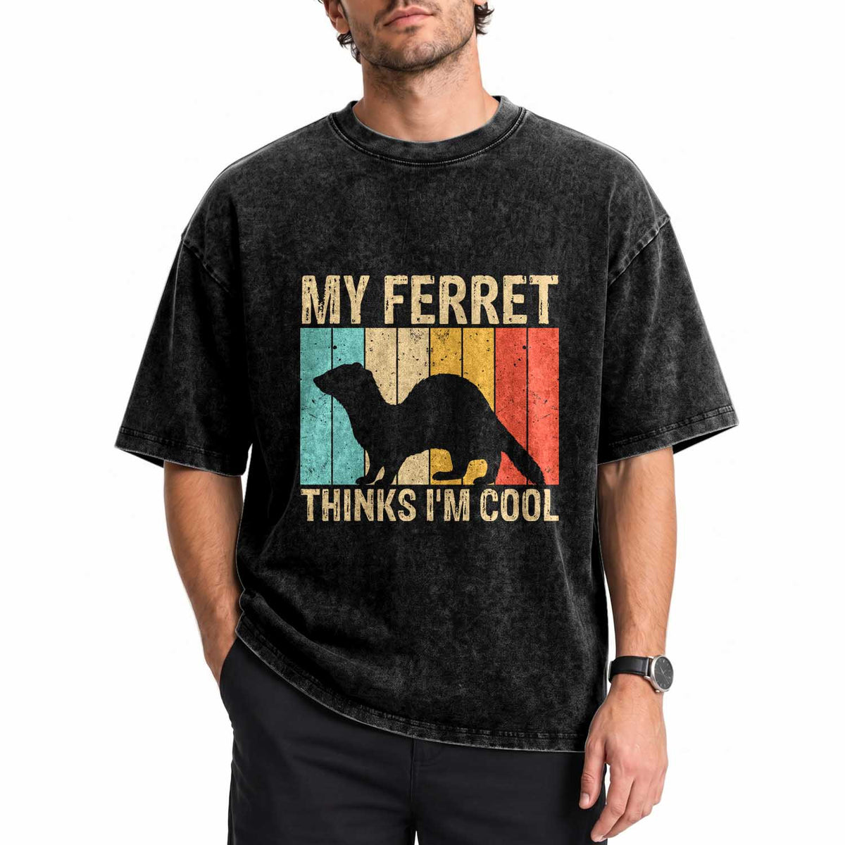 Vintage My Ferret Thinks I Am Cool Washed Cotton T-Shirt Ferret Dad Gift