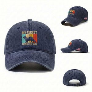 Vintage My Ferret Thinks I Am Cool Washed Cotton Baseball Cap Ferret Dad Gift TS12 Washed Cap Universal Fit Navy Print Your Wear