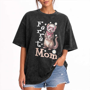 Ferret Mom Life Washed Cotton T-Shirt Funny Cute Polecat Ferret Lover