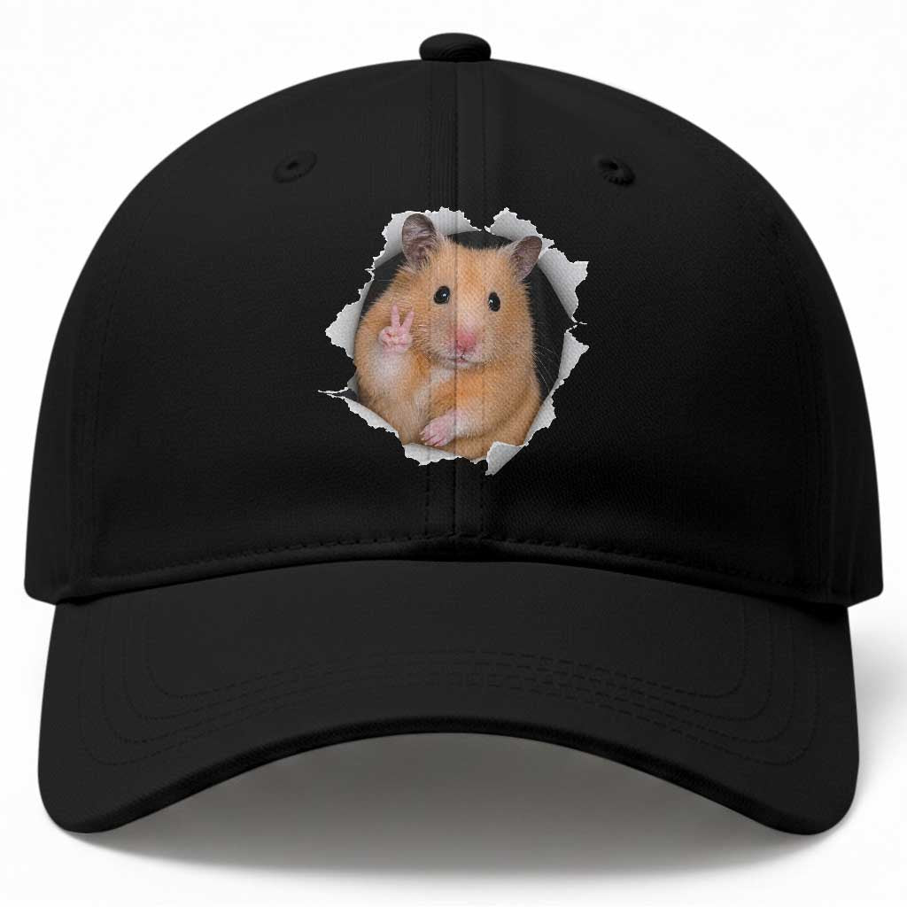 Funny Curious Hamster Peeking Through A Cracked Wall Meme Baseball Cap TS12 Print Your Wear