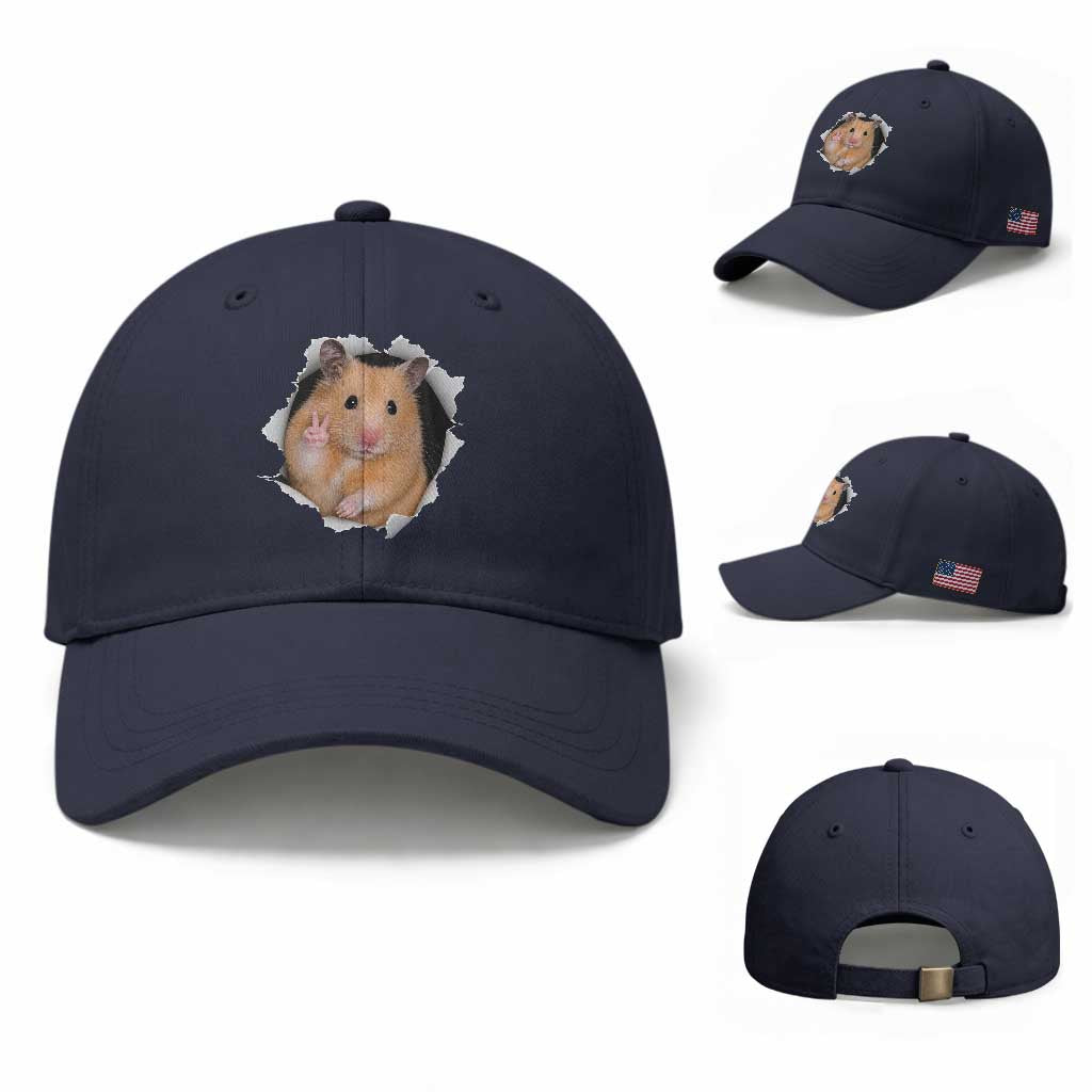 Funny Curious Hamster Peeking Through A Cracked Wall Meme Baseball Cap TS12 Baseball Cap Universal Fit Navy Print Your Wear