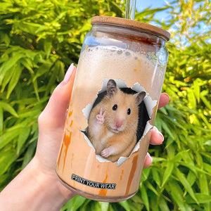 Funny Curious Hamster Peeking Through A Cracked Wall Meme Glass Can TS12 Black Print Your Wear