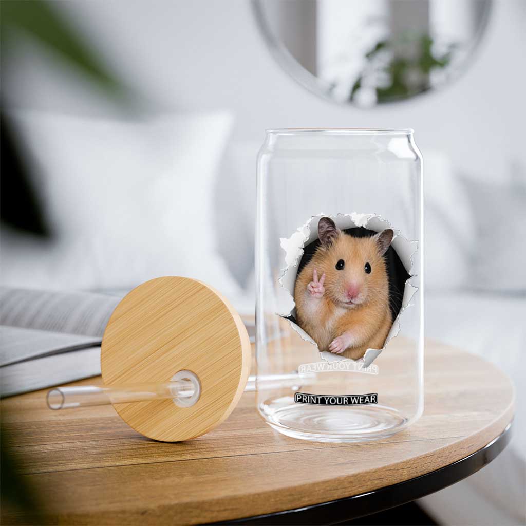 Funny Curious Hamster Peeking Through A Cracked Wall Meme Glass Can TS12 Print Your Wear