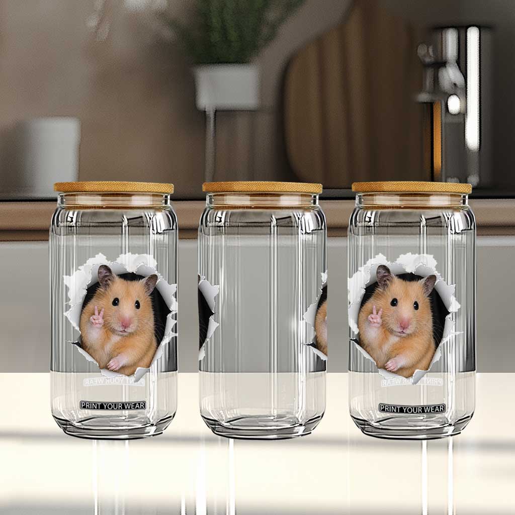 Funny Curious Hamster Peeking Through A Cracked Wall Meme Glass Can TS12 Print Your Wear