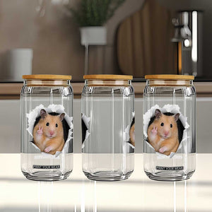 Funny Curious Hamster Peeking Through A Cracked Wall Meme Glass Can TS12 Print Your Wear
