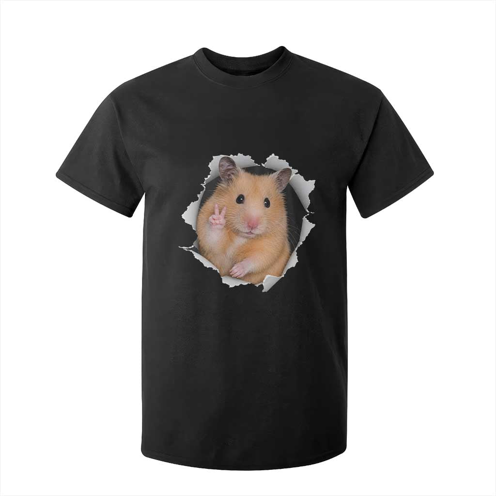 Funny Curious Hamster Peeking Through A Cracked Wall Meme T Shirt For Kid TS12 Black Print Your Wear