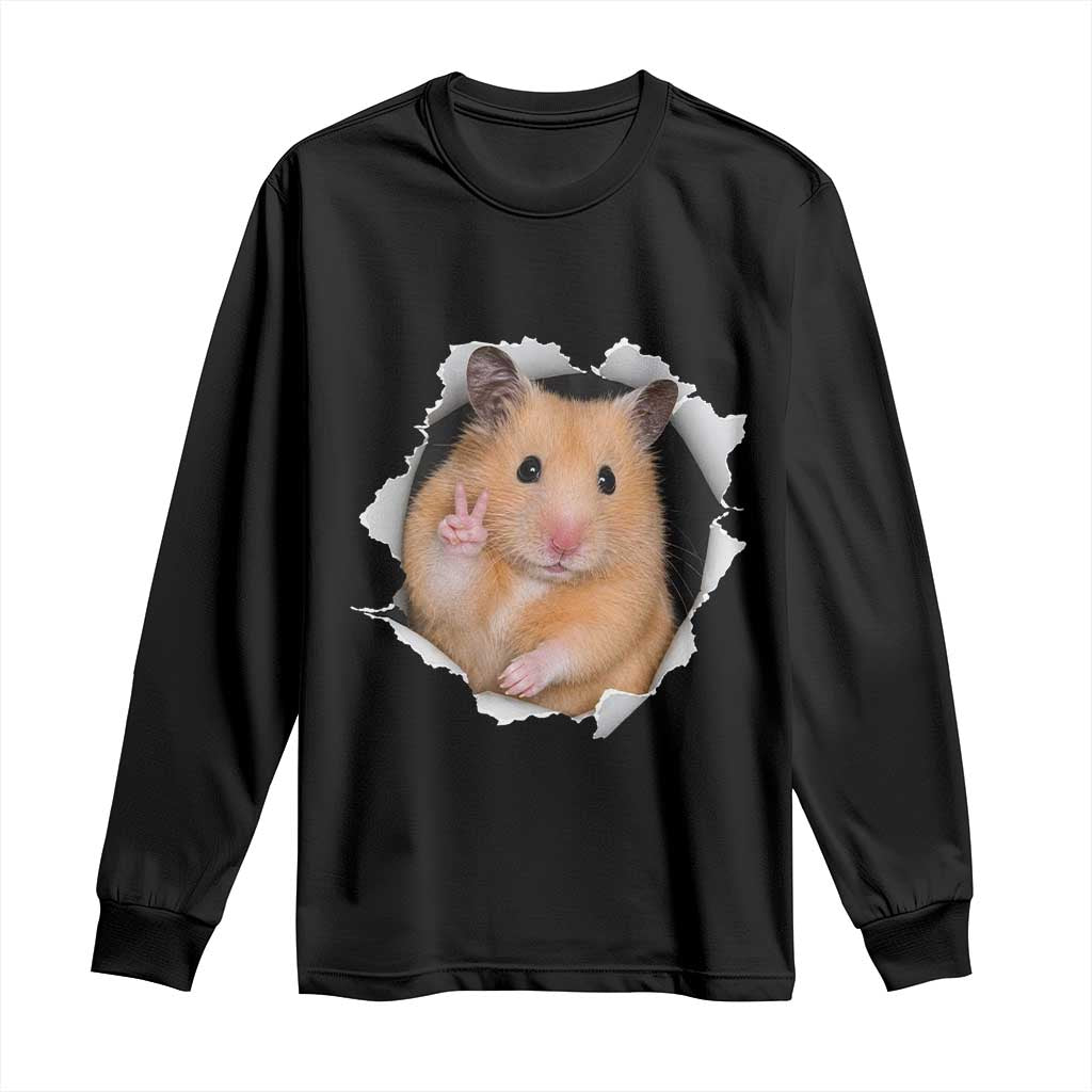 Funny Curious Hamster Peeking Through A Cracked Wall Meme Long Sleeve Shirt TS12 Black Print Your Wear