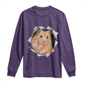 Funny Curious Hamster Peeking Through A Cracked Wall Meme Long Sleeve Shirt TS12 Purple Print Your Wear