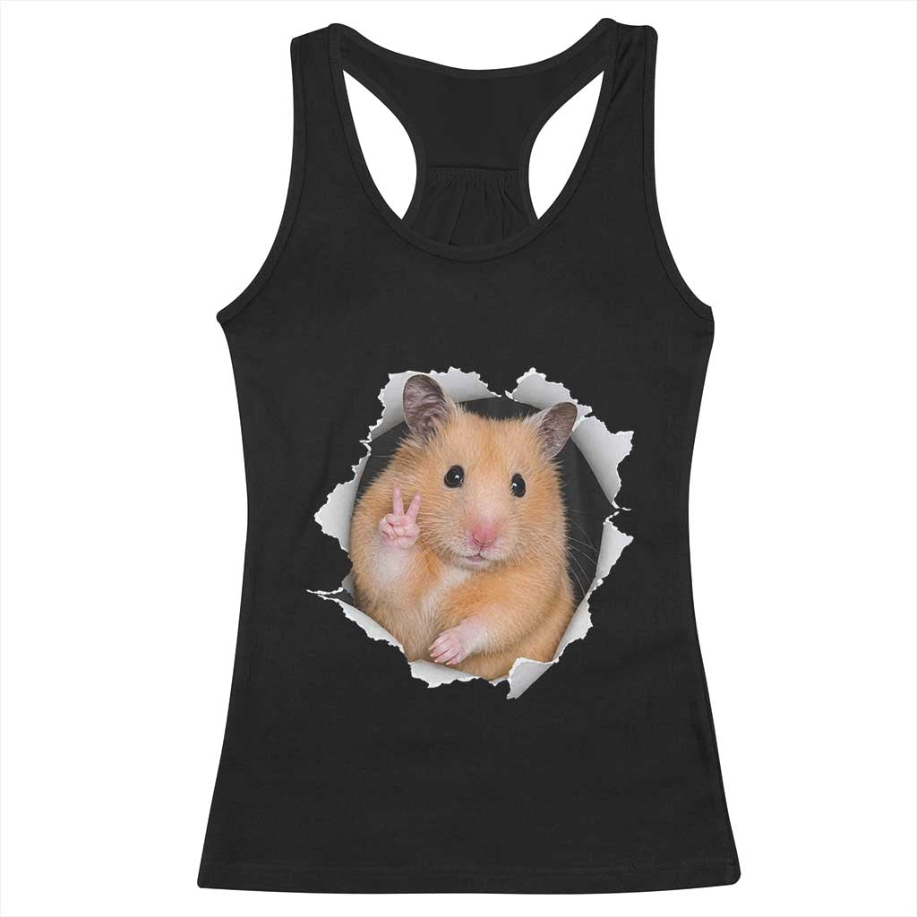 Funny Curious Hamster Peeking Through A Cracked Wall Meme Racerback Tank Top TS12 Black Print Your Wear