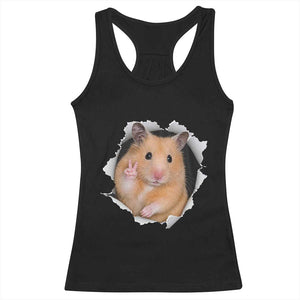 Funny Curious Hamster Peeking Through A Cracked Wall Meme Racerback Tank Top TS12 Black Print Your Wear
