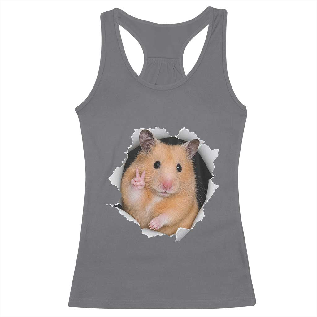 Funny Curious Hamster Peeking Through A Cracked Wall Meme Racerback Tank Top TS12 Charcoal Print Your Wear