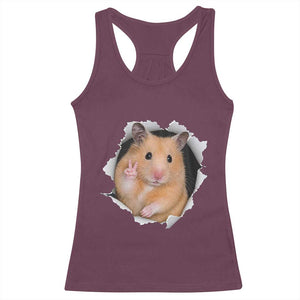 Funny Curious Hamster Peeking Through A Cracked Wall Meme Racerback Tank Top TS12 Maroon Print Your Wear