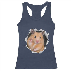 Funny Curious Hamster Peeking Through A Cracked Wall Meme Racerback Tank Top TS12 Navy Print Your Wear