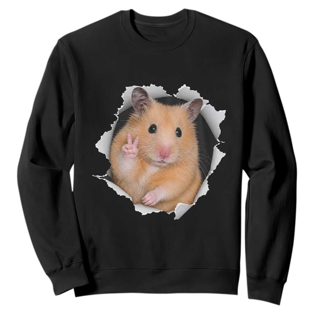 Funny Curious Hamster Peeking Through A Cracked Wall Meme Sweatshirt TS12 Black Print Your Wear