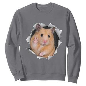 Funny Curious Hamster Peeking Through A Cracked Wall Meme Sweatshirt TS12 Charcoal Print Your Wear