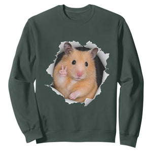 Funny Curious Hamster Peeking Through A Cracked Wall Meme Sweatshirt TS12 Dark Forest Green Print Your Wear