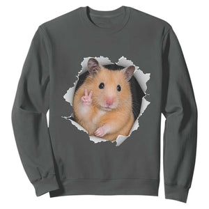 Funny Curious Hamster Peeking Through A Cracked Wall Meme Sweatshirt TS12 Dark Heather Print Your Wear
