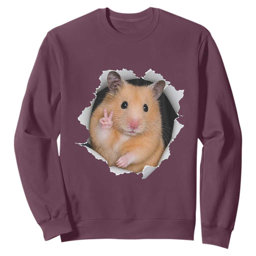 Funny Curious Hamster Peeking Through A Cracked Wall Meme Sweatshirt TS12 Maroon Print Your Wear