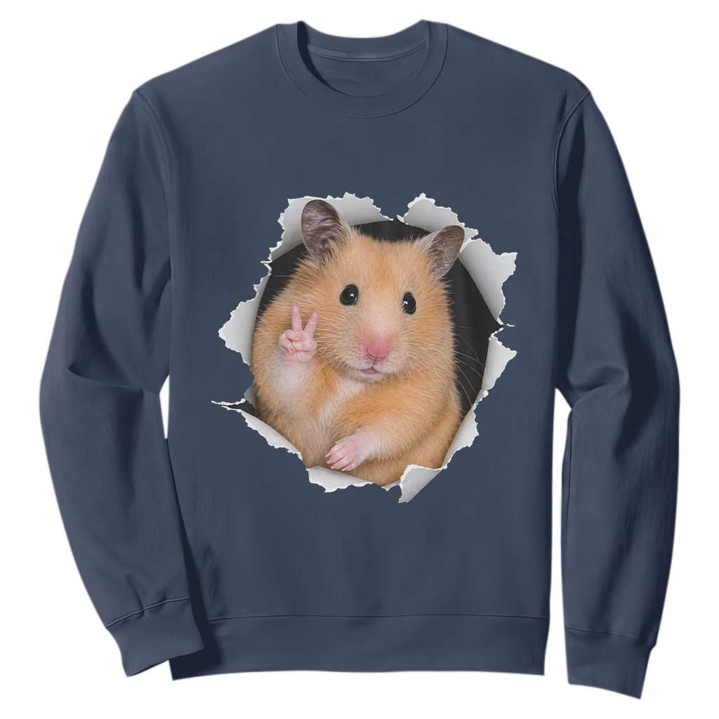 Funny Curious Hamster Peeking Through A Cracked Wall Meme Sweatshirt TS12 Navy Print Your Wear