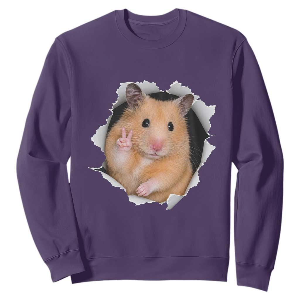 Funny Curious Hamster Peeking Through A Cracked Wall Meme Sweatshirt TS12 Purple Print Your Wear