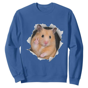 Funny Curious Hamster Peeking Through A Cracked Wall Meme Sweatshirt TS12 Royal Blue Print Your Wear