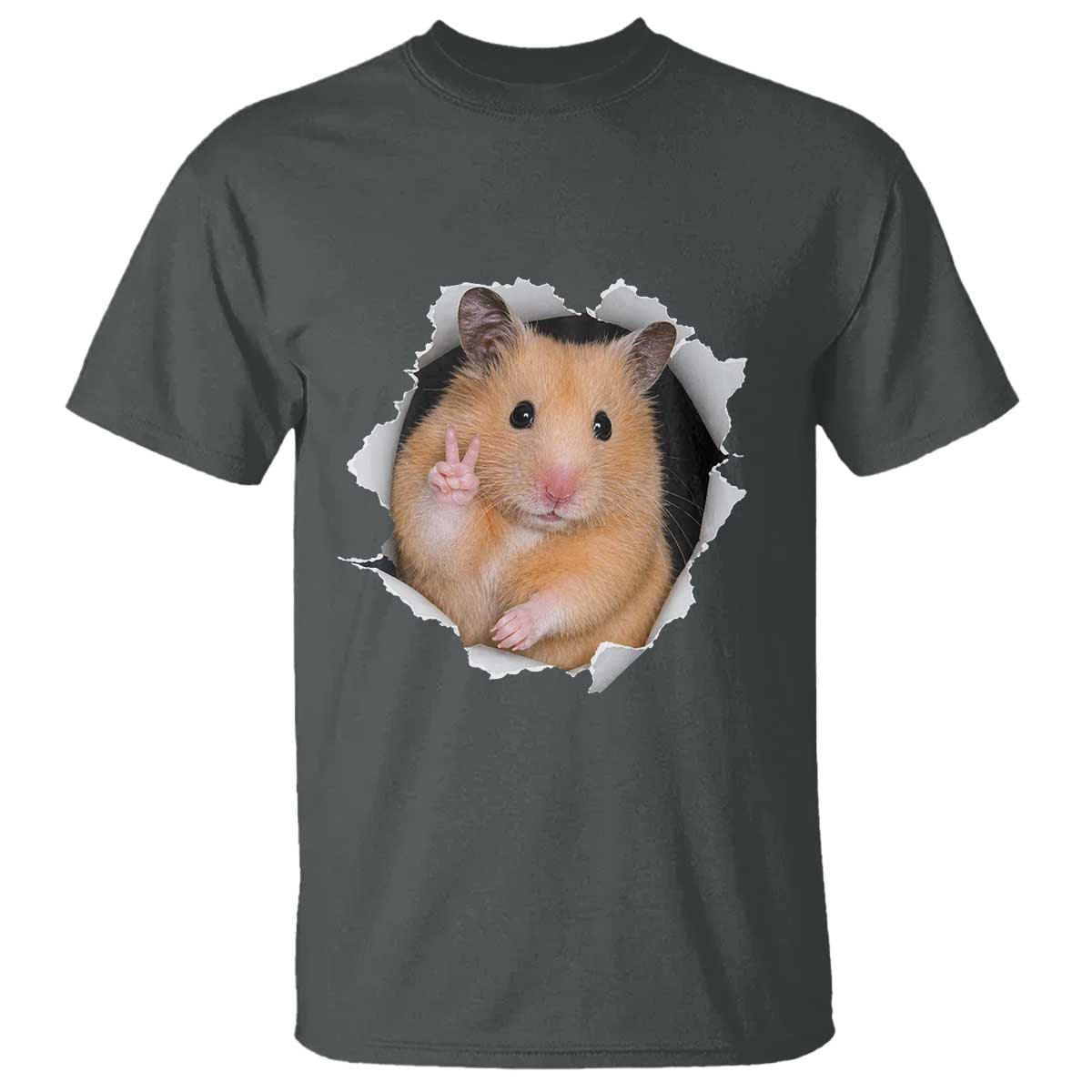 Funny Curious Hamster Peeking Through A Cracked Wall Meme T Shirt TS12 Dark Heather Print Your Wear