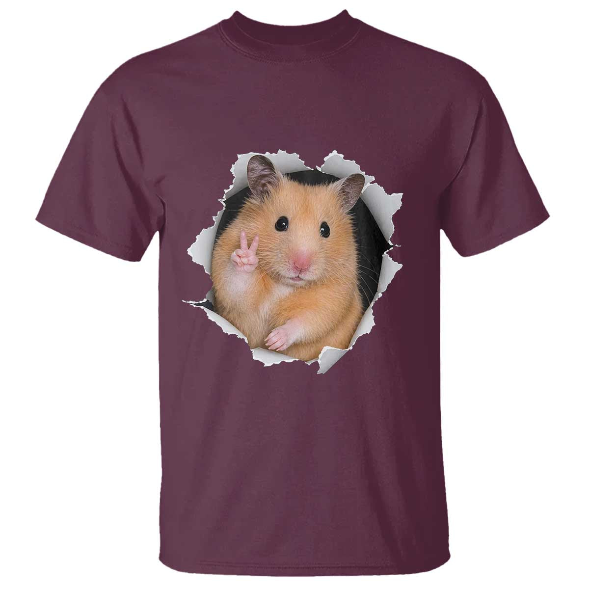 Funny Curious Hamster Peeking Through A Cracked Wall Meme T Shirt TS12 Maroon Print Your Wear